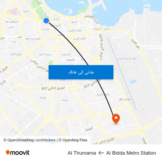 Al Bidda Metro Station to Al Thumama map