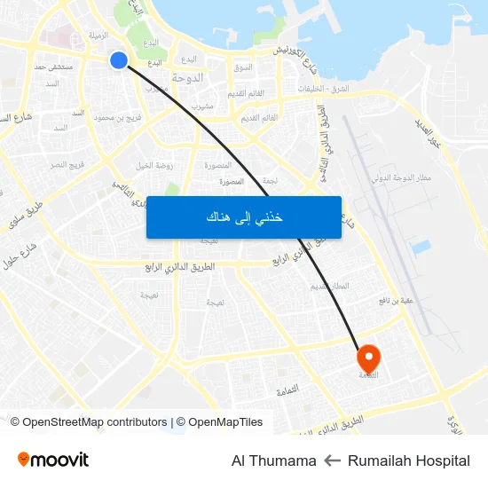 Rumailah Hospital to Al Thumama map