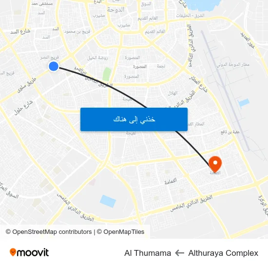 Althuraya Complex to Al Thumama map