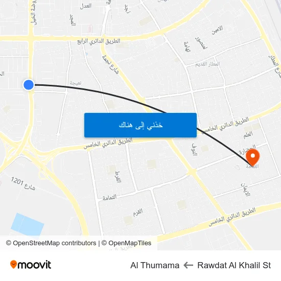 Rawdat Al Khalil St to Al Thumama map