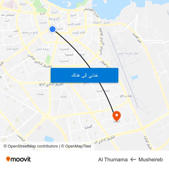 Musheireb to Al Thumama map