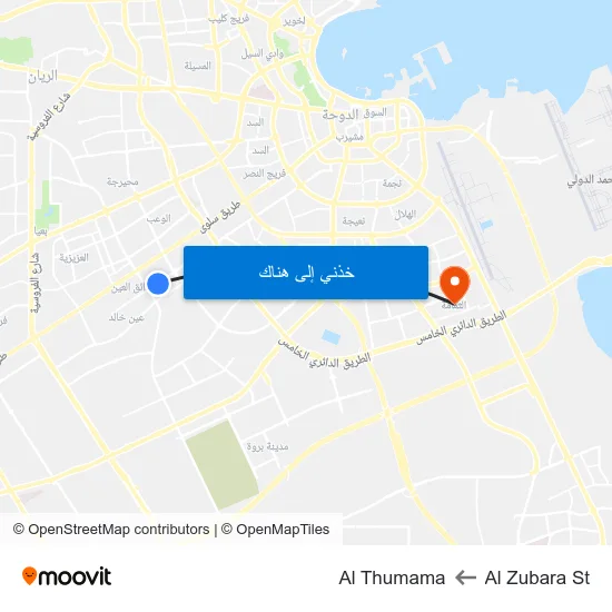 Al Zubara St to Al Thumama map
