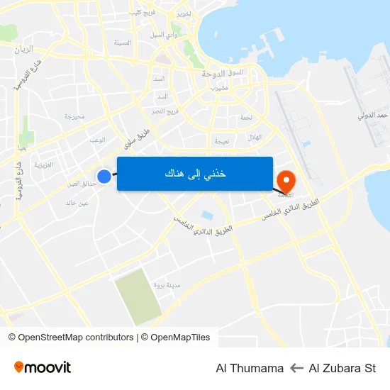 Al Zubara St to Al Thumama map