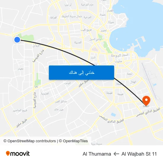 Al Wajbah St 11 to Al Thumama map