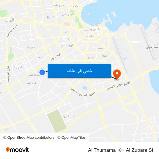 Al Zubara St to Al Thumama map