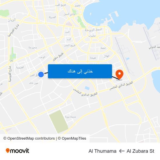 Al Zubara St to Al Thumama map