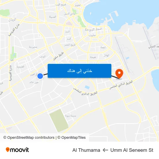 Umm Al Seneem St to Al Thumama map