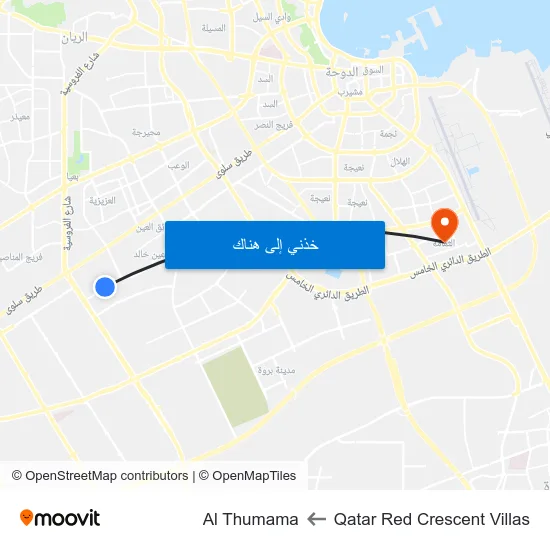 Qatar Red Crescent Villas to Al Thumama map