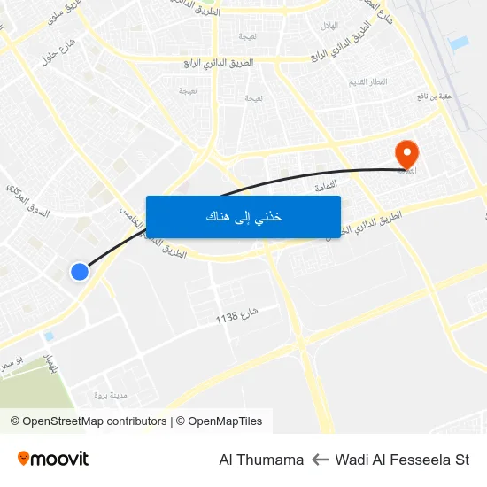 Wadi Al Fesseela St to Al Thumama map