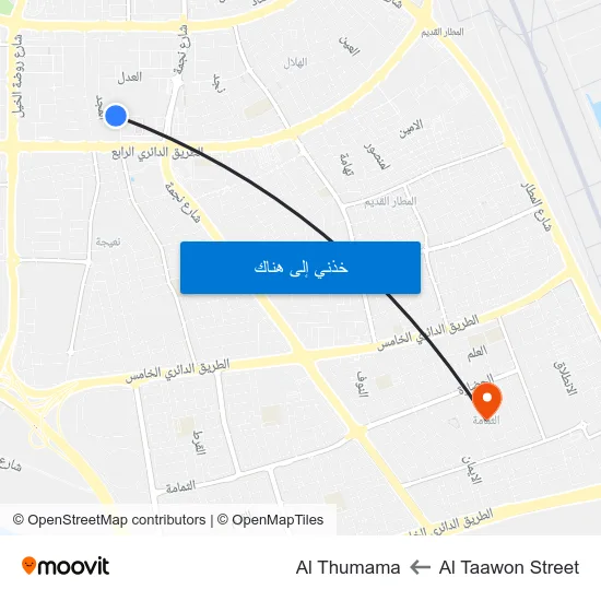 Al Taawon Street to Al Thumama map