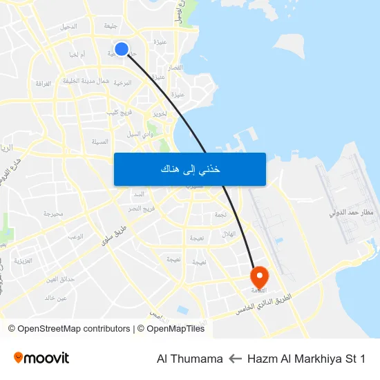 Hazm Al Markhiya St 1 to Al Thumama map