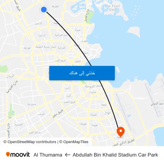 Abdullah Bin Khalid Stadium Car Park to Al Thumama map