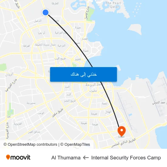 Internal Security Forces Camp to Al Thumama map