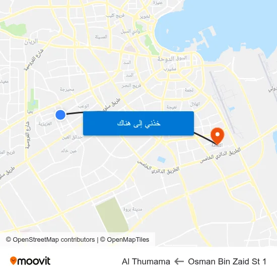 Osman Bin Zaid St 1 to Al Thumama map