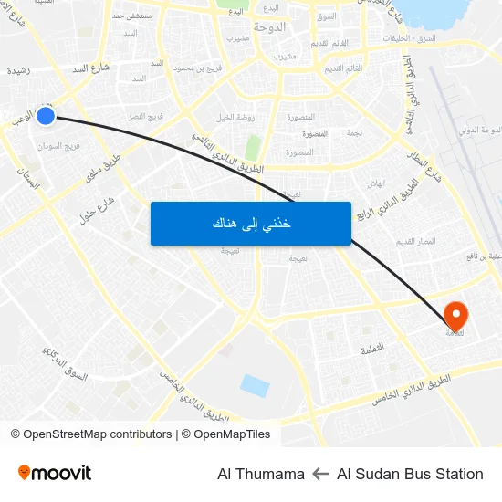 Al Sudan Bus Station to Al Thumama map