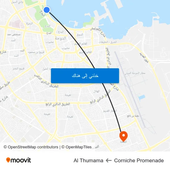Corniche Promenade to Al Thumama map