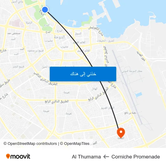 Corniche Promenade to Al Thumama map