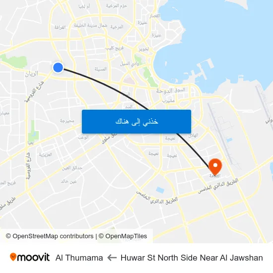 Huwar St North Side Near Al Jawshan to Al Thumama map