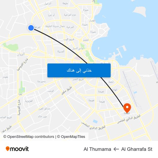 Al Gharrafa St to Al Thumama map