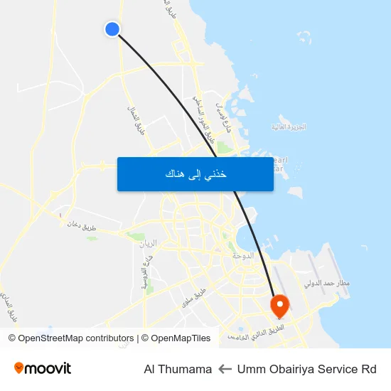 Umm Obairiya Service Rd to Al Thumama map