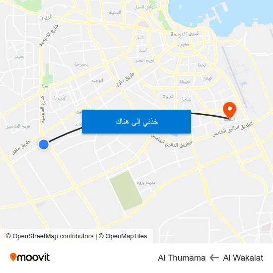 Al Wakalat to Al Thumama map