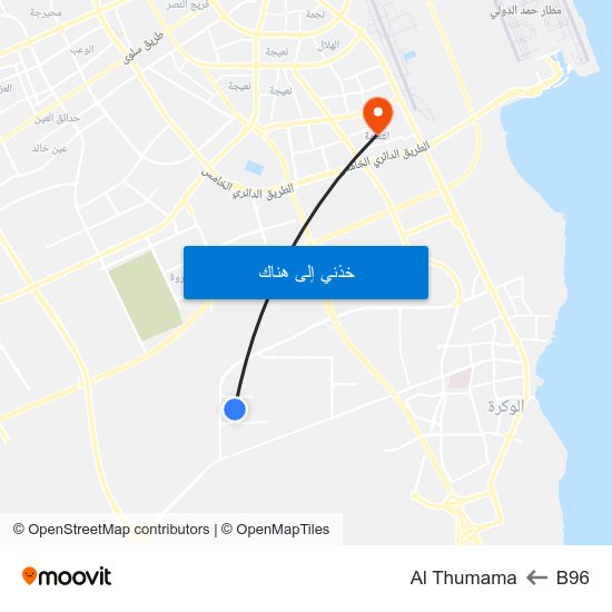 B96 to Al Thumama map