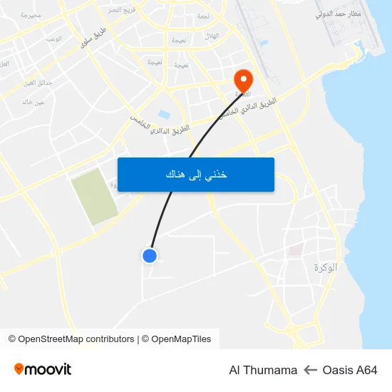 Oasis A64 to Al Thumama map