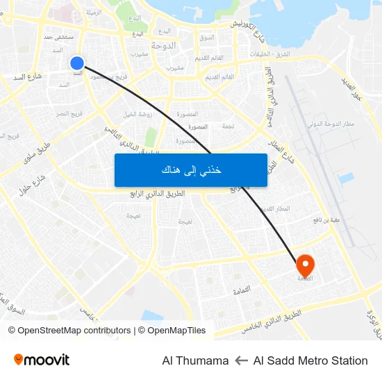 Al Sadd Metro Station to Al Thumama map