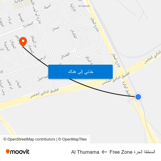 المنطقة الحرة Free Zone to Al Thumama map