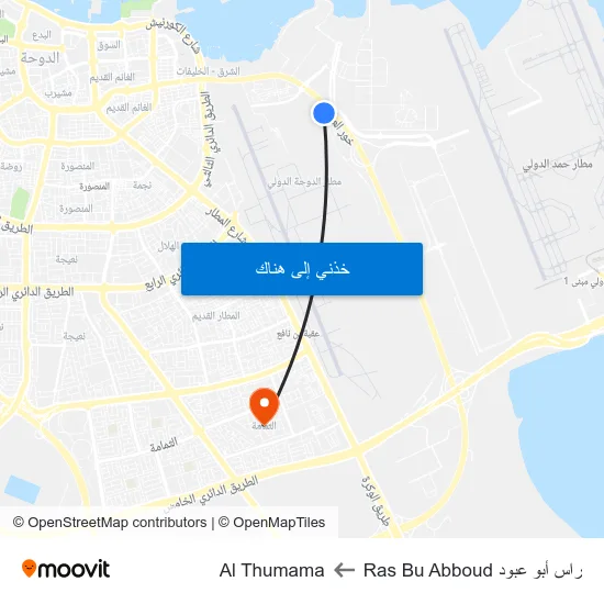 راس أبو عبود Ras Bu Abboud to Al Thumama map
