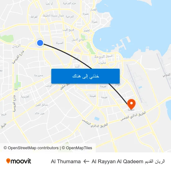 الريان القديم Al Rayyan Al Qadeem to Al Thumama map