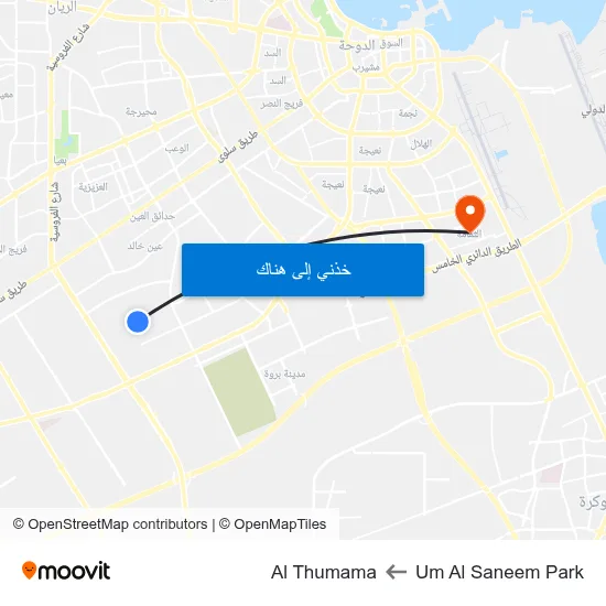 Um Al Saneem Park to Al Thumama map