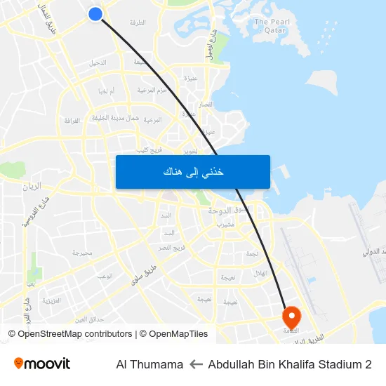 Abdullah Bin Khalifa Stadium 2 to Al Thumama map