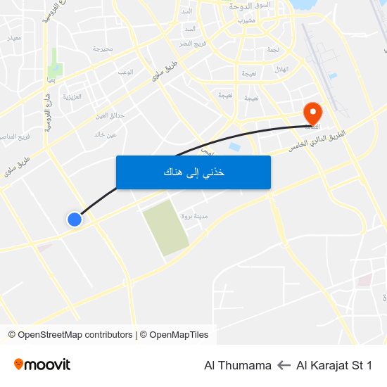 Al Karajat St 1 to Al Thumama map