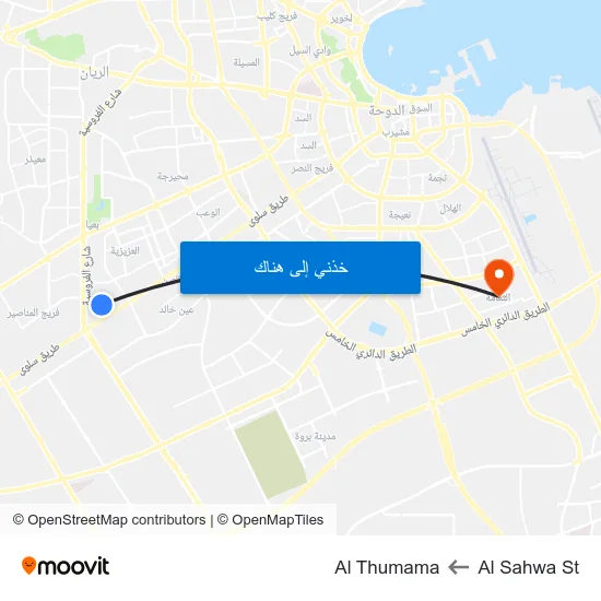 Al Sahwa St to Al Thumama map