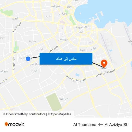 Al Aziziya St to Al Thumama map