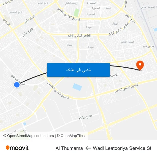 Wadi Leatooriya Service St to Al Thumama map