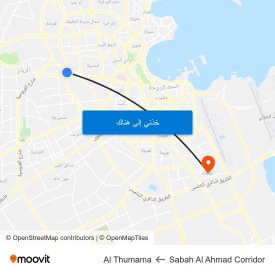 Sabah Al Ahmad Corridor to Al Thumama map