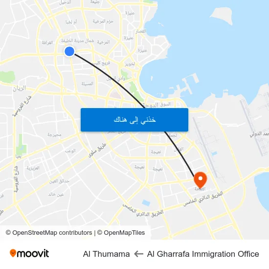 Al Gharrafa Immigration Office to Al Thumama map