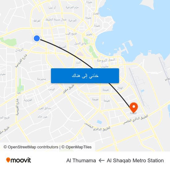 Al Shaqab Metro Station to Al Thumama map