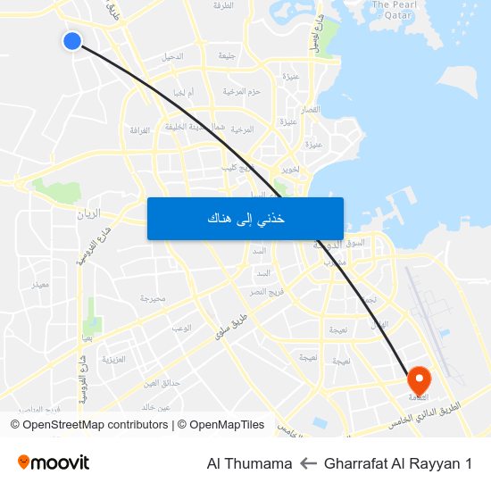 Gharrafat Al Rayyan 1 to Al Thumama map