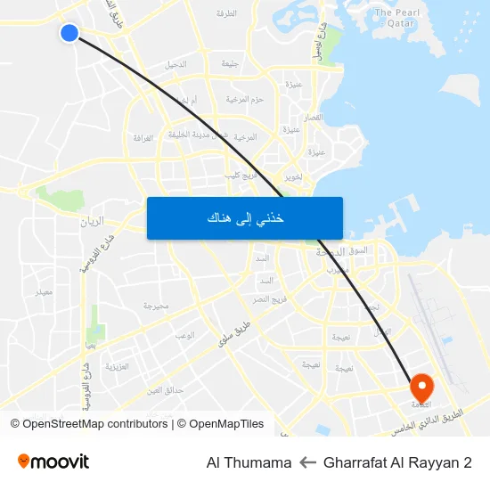 Gharrafat Al Rayyan 2 to Al Thumama map