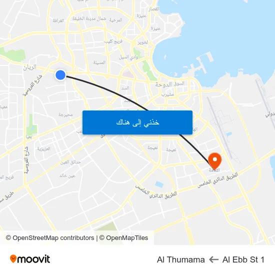 Al Ebb St 1 to Al Thumama map