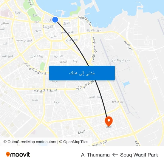 Souq Waqif Park to Al Thumama map