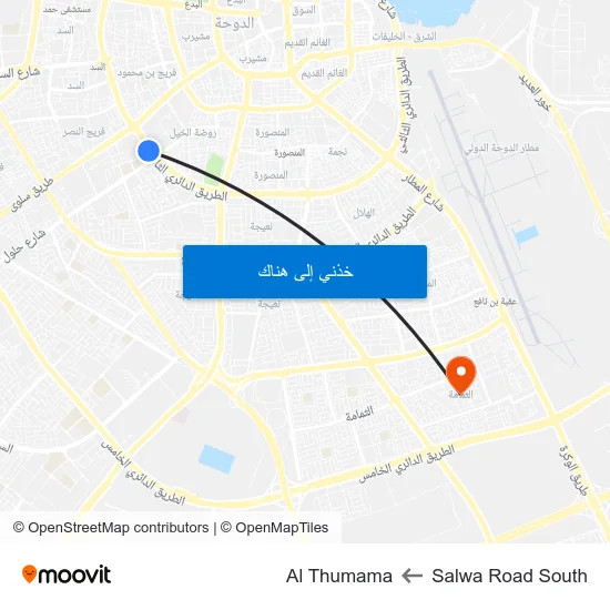 Salwa Road South to Al Thumama map