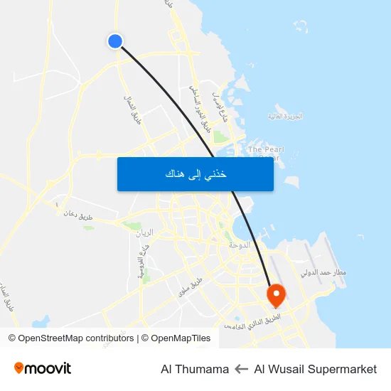 Al Wusail Supermarket to Al Thumama map