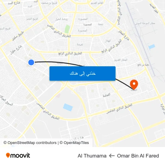 Omar Bin Al Fared to Al Thumama map