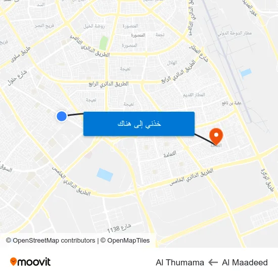 Al Maadeed to Al Thumama map