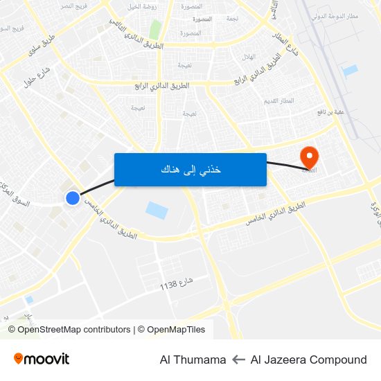 Al Jazeera Compound to Al Thumama map