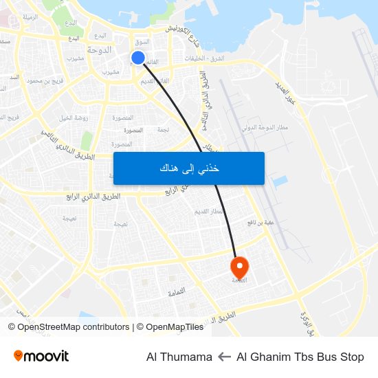 Al Ghanim Tbs Bus Stop to Al Thumama map